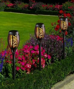 2 Pcs Solar Lights Outdoor Solar 12 Led Torch Flickering Flame Lights